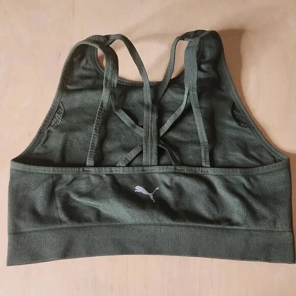 Puma olive green high neck sports bra size L - Picture 2 of 2